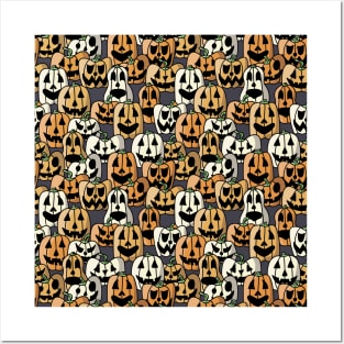 Pile of Jack o Laterns - Halloween Pattern - Bright Colors Posters and Art